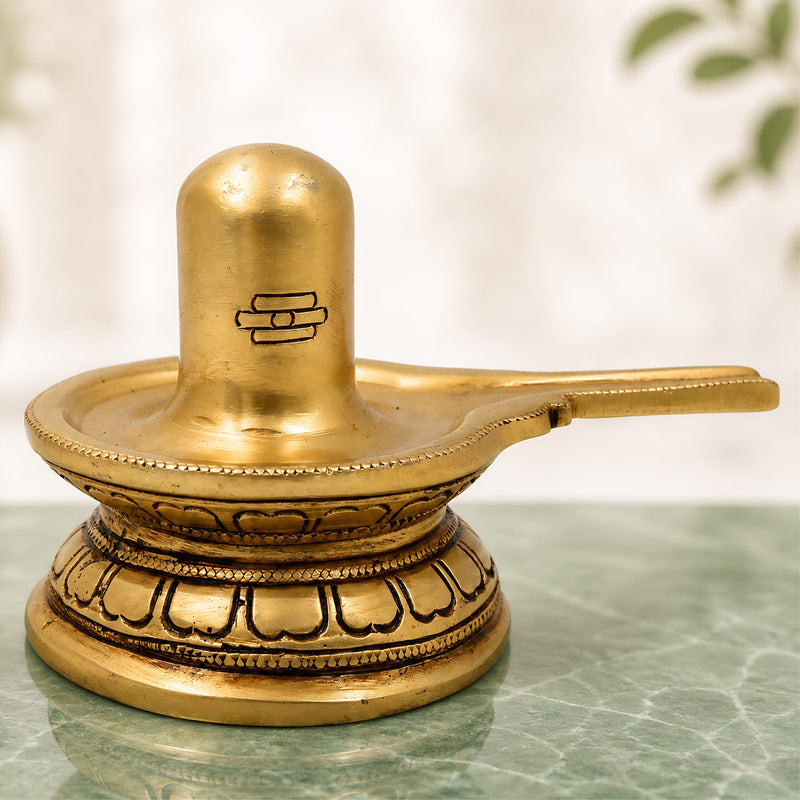 Brass Shiva Lingam Shivling Mahadev Shivalinga Jyotirlinga Peetal Pital Pittal Lingam Murti for Pooja Mandir Home Decor Gift, Gold, 3 Inch, 1 Piece