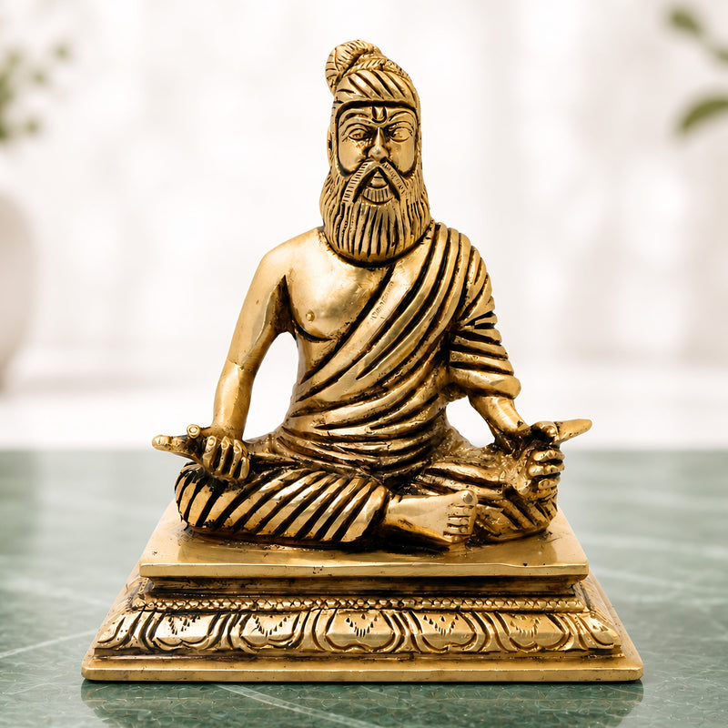 Brass Thiruvalluvar Idol Tiruvalluvar Valluvar Tamil Poet Tirukkural Author Statue Murti Vigraha for Home Decor Puja Gift Sculpture, Gold, 4.5 Inch, 1 Piece