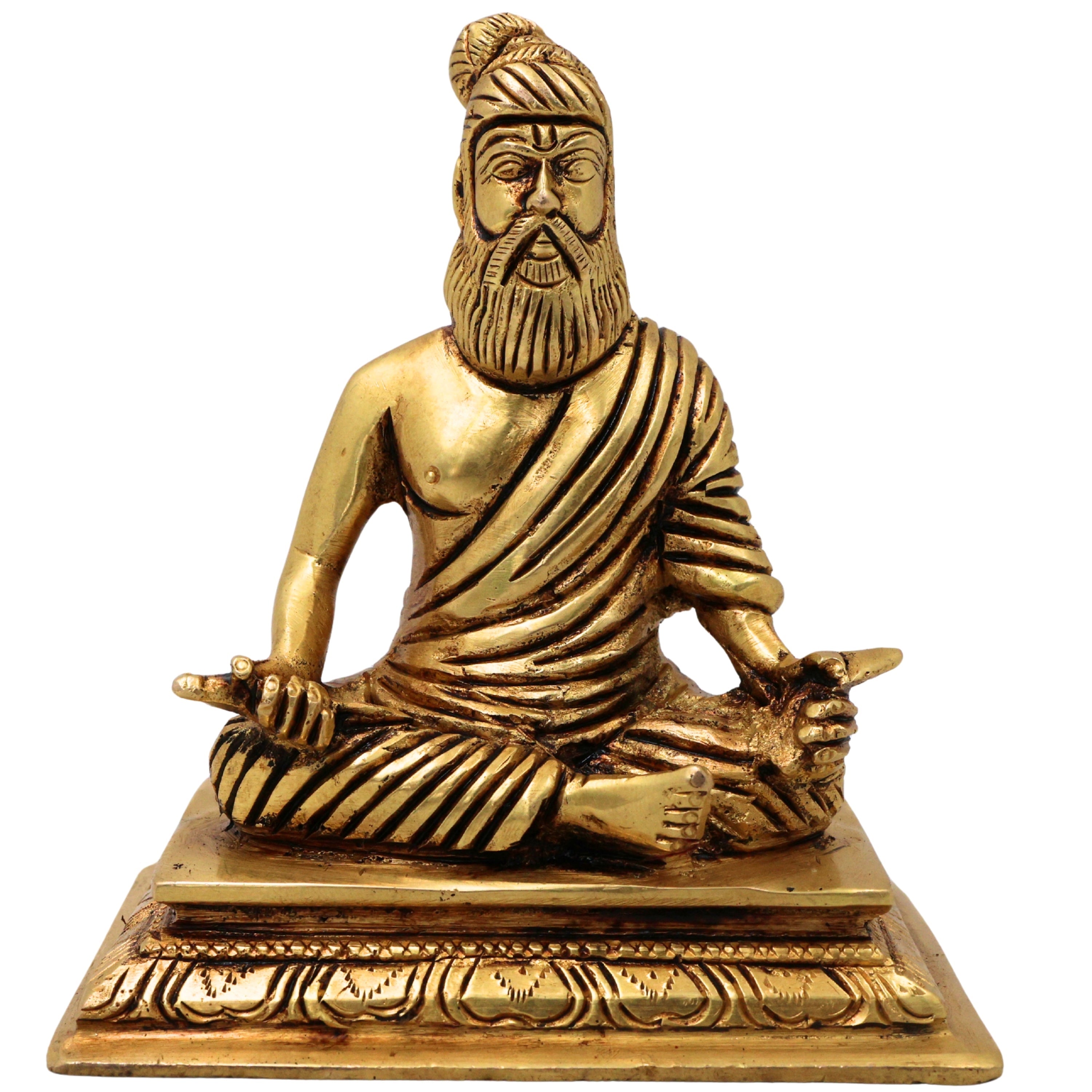 Brass Thiruvalluvar Idol Tiruvalluvar Valluvar Tamil Poet Tirukkural Author Statue Murti Vigraha for Home Decor Puja Gift Sculpture, Gold, 4.5 Inch, 1 Piece