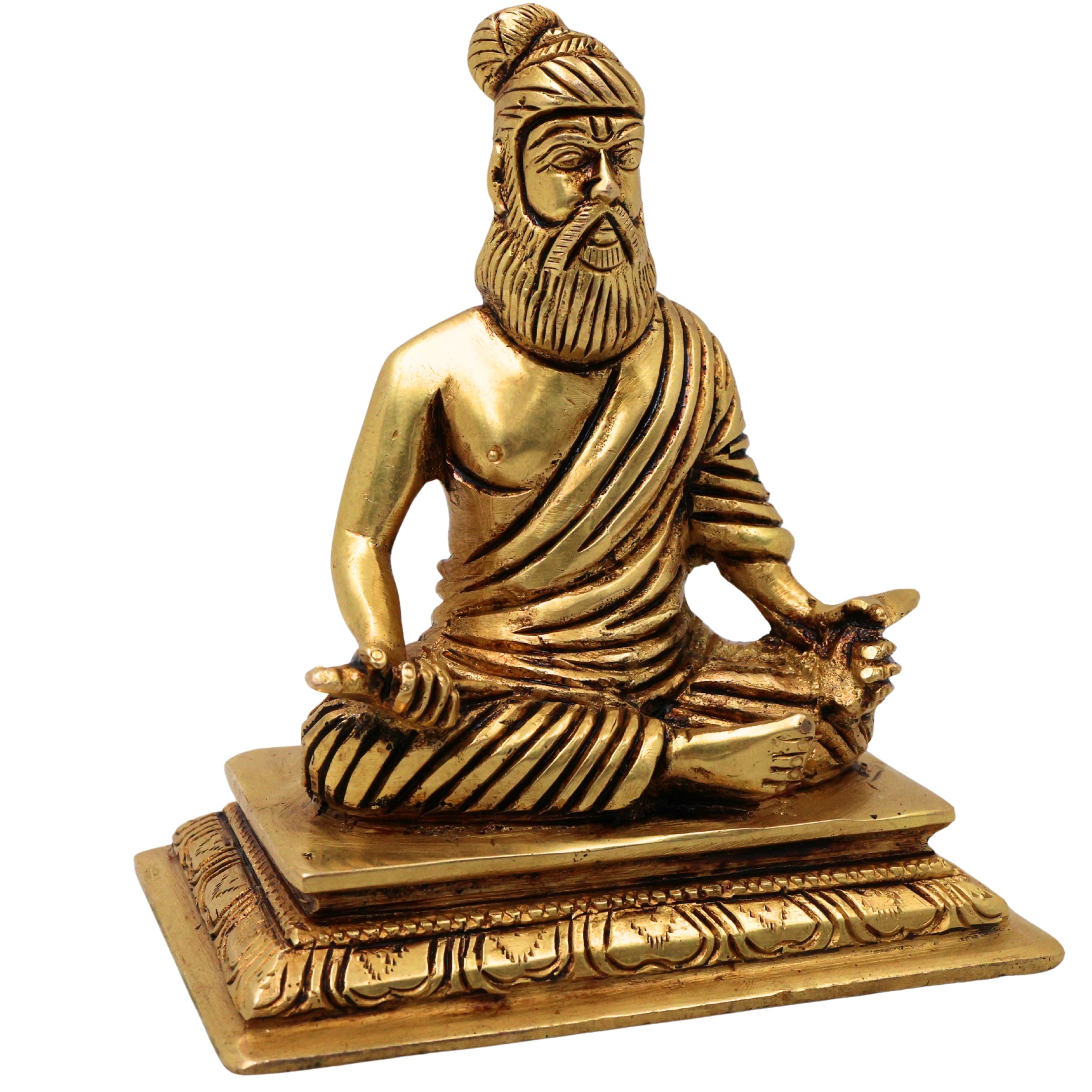 Brass Thiruvalluvar Idol Tiruvalluvar Valluvar Tamil Poet Tirukkural Author Statue Murti Vigraha for Home Decor Puja Gift Sculpture, Gold, 4.5 Inch, 1 Piece