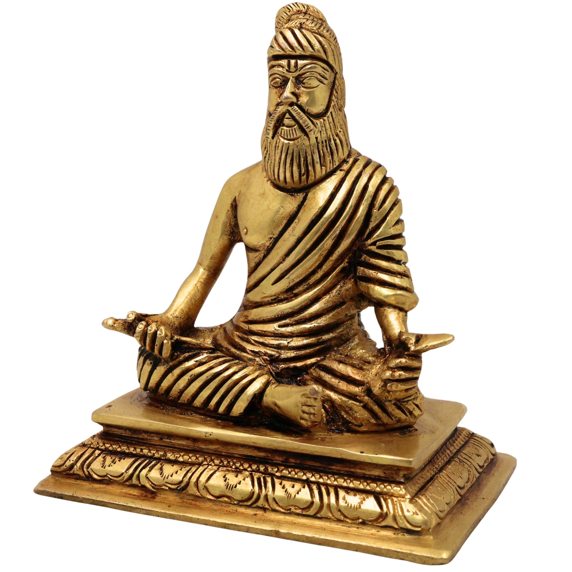 Brass Thiruvalluvar Idol Tiruvalluvar Valluvar Tamil Poet Tirukkural Author Statue Murti Vigraha for Home Decor Puja Gift Sculpture, Gold, 4.5 Inch, 1 Piece