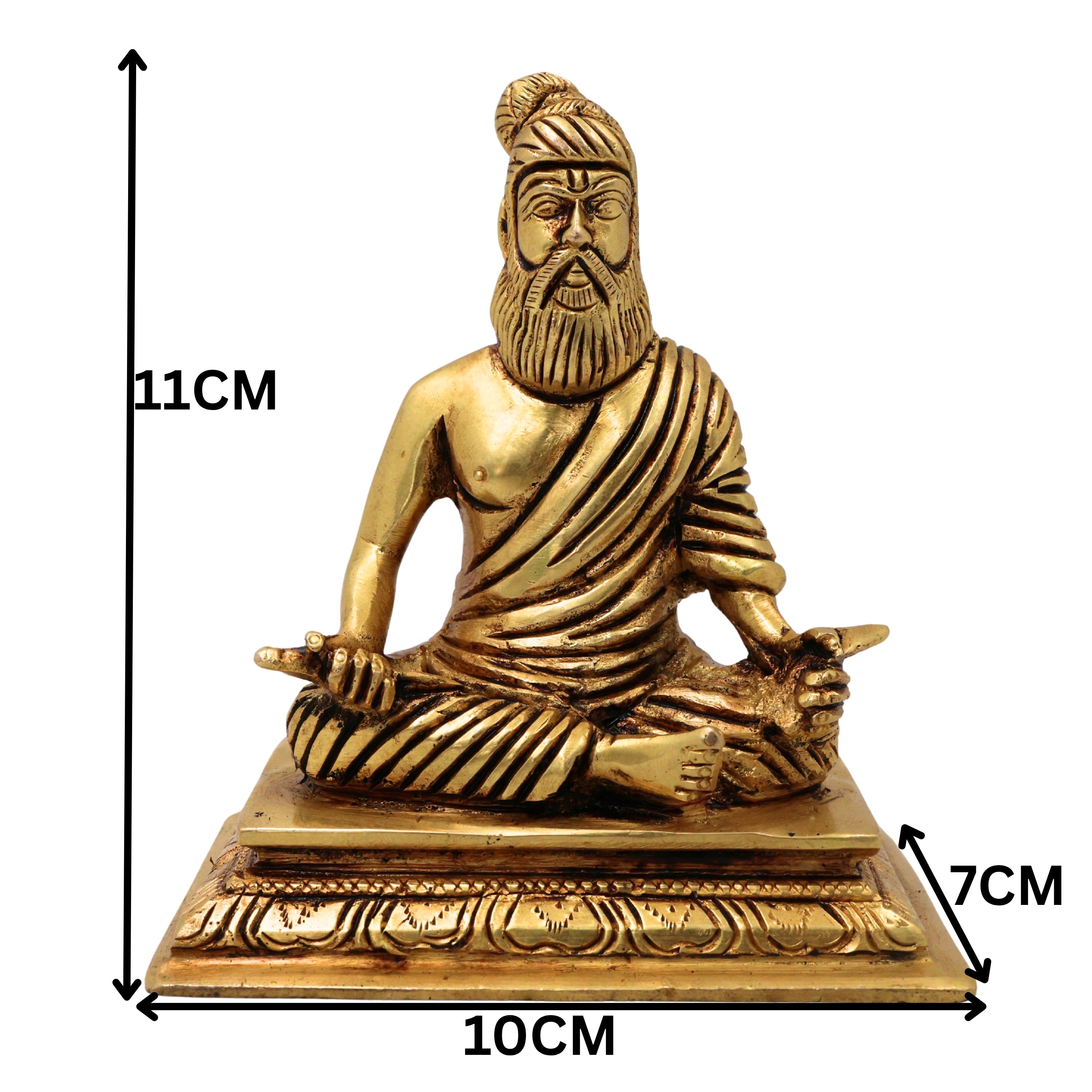 Brass Thiruvalluvar Idol Tiruvalluvar Valluvar Tamil Poet Tirukkural Author Statue Murti Vigraha for Home Decor Puja Gift Sculpture, Gold, 4.5 Inch, 1 Piece