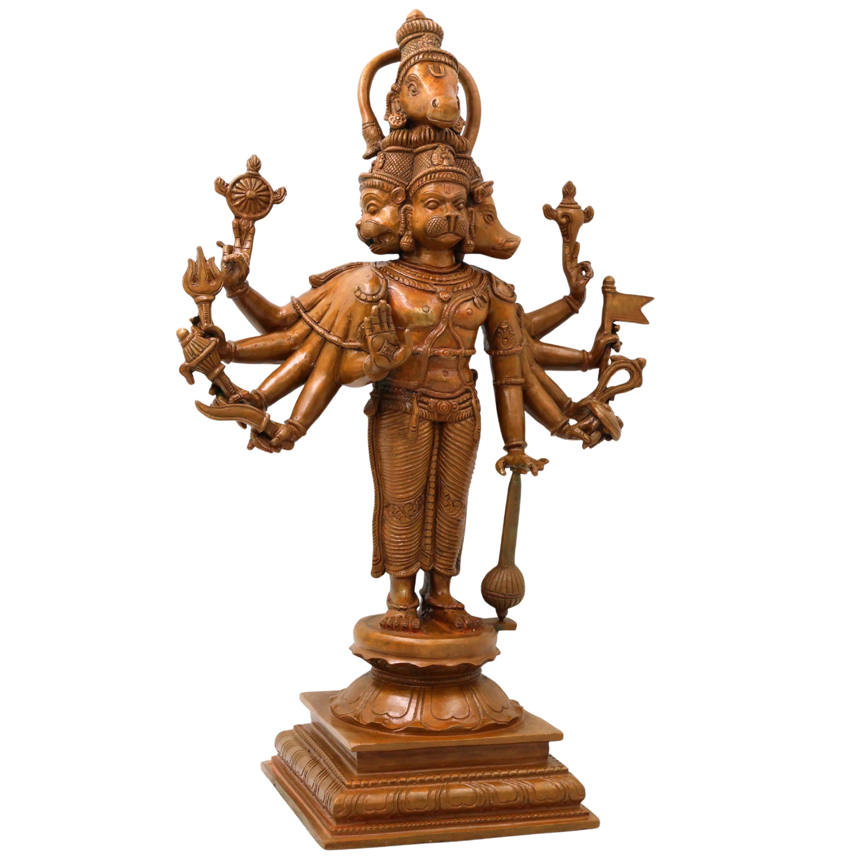 Bronze Panchamukhi Hanuman Idol Five Faced Anjaneya Statue for Puja Decor, Brown, 15 Inch, 1 Piece