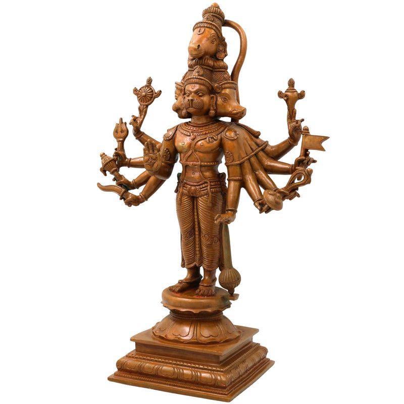 Bronze Panchamukhi Hanuman Idol Five Faced Anjaneya Statue for Puja Decor, Brown, 15 Inch, 1 Piece