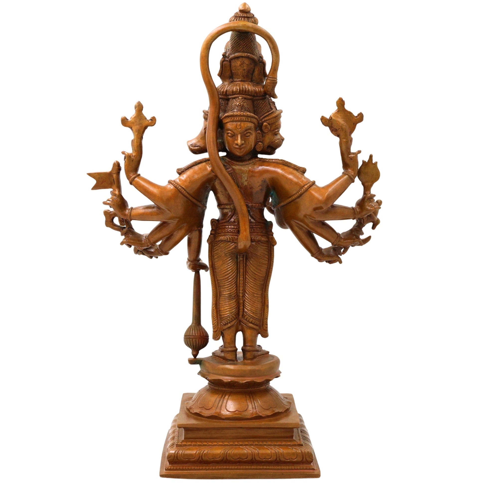Bronze Panchamukhi Hanuman Idol Five Faced Anjaneya Statue for Puja Decor, Brown, 15 Inch, 1 Piece