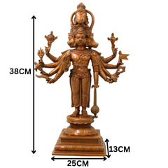 Bronze Panchamukhi Hanuman Idol Five Faced Anjaneya Statue for Puja Decor, Brown, 15 Inch, 1 Piece