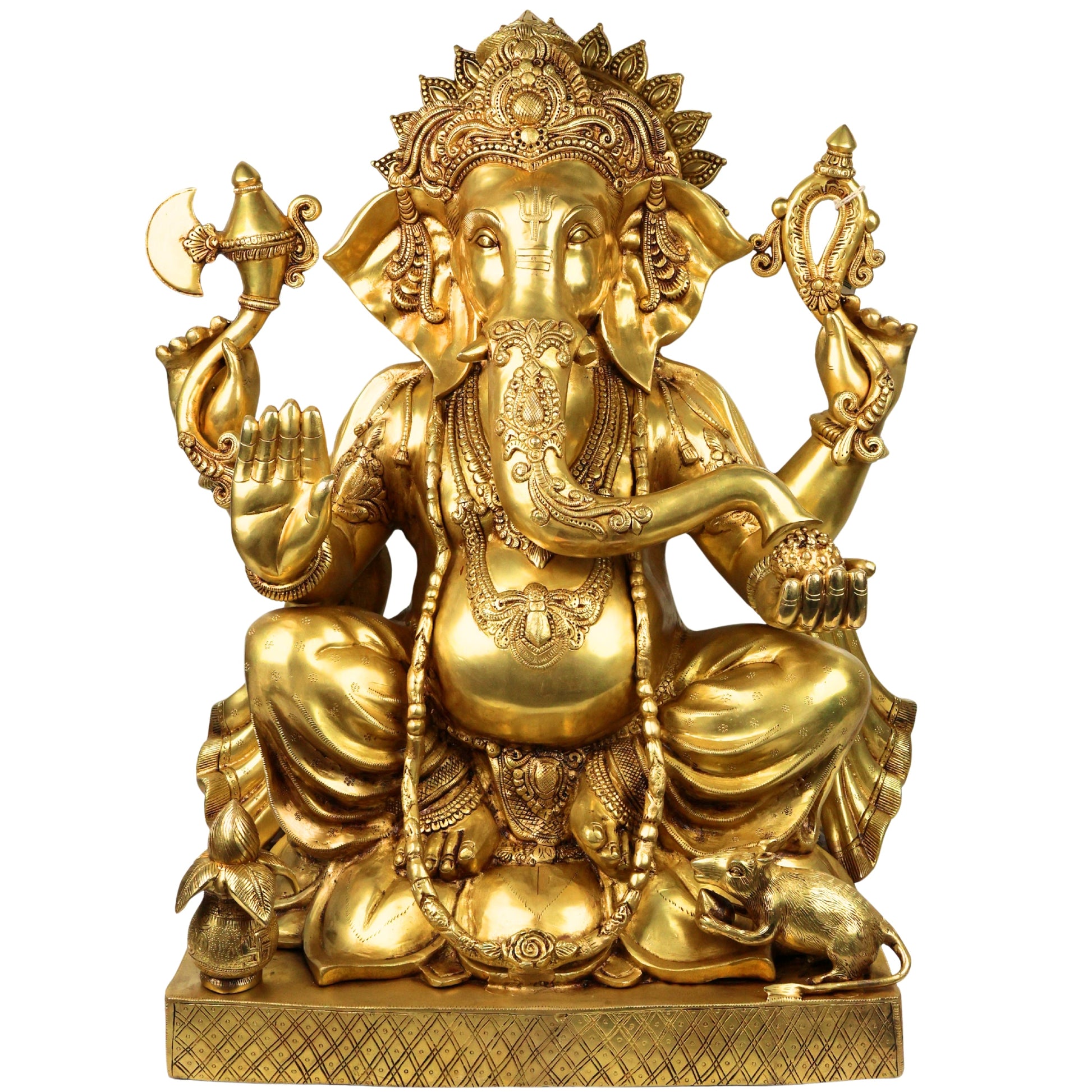 Brass Ganesha Idol Ganapati Vinayaka Vigneshwara Murti Large Temple Decor Statue, Gold, 30.5 Inch, 1 Piece