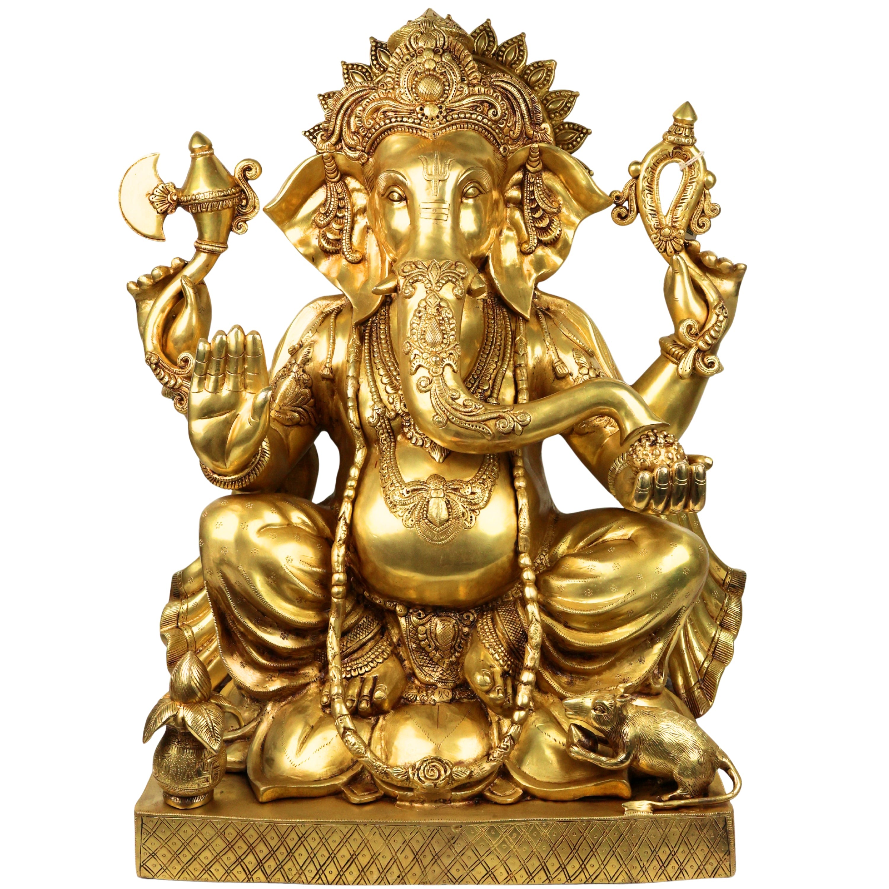Brass Ganesha Idol Ganapati Vinayaka Vigneshwara Murti Large Temple Decor Statue, Gold, 30.5 Inch, 1 Piece