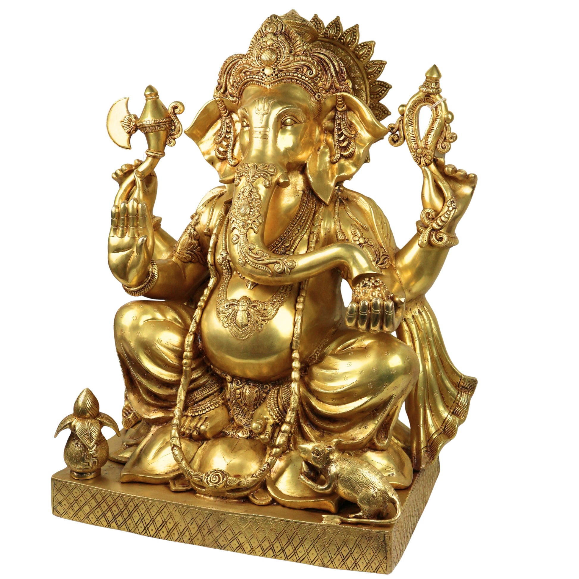 Brass Ganesha Idol Ganapati Vinayaka Vigneshwara Murti Large Temple Decor Statue, Gold, 30.5 Inch, 1 Piece