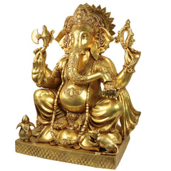 Brass Ganesha Idol Ganapati Vinayaka Vigneshwara Murti Large Temple Decor Statue, Gold, 30.5 Inch, 1 Piece