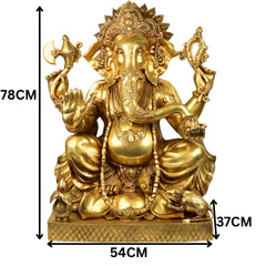 Brass Ganesha Idol Ganapati Vinayaka Vigneshwara Murti Large Temple Decor Statue, Gold, 30.5 Inch, 1 Piece