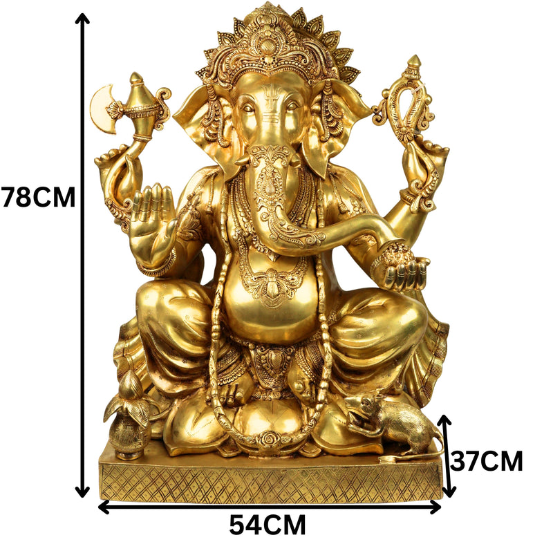 Brass Ganesha Idol Ganapati Vinayaka Vigneshwara Murti Large Temple Decor Statue, Gold, 30.5 Inch, 1 Piece
