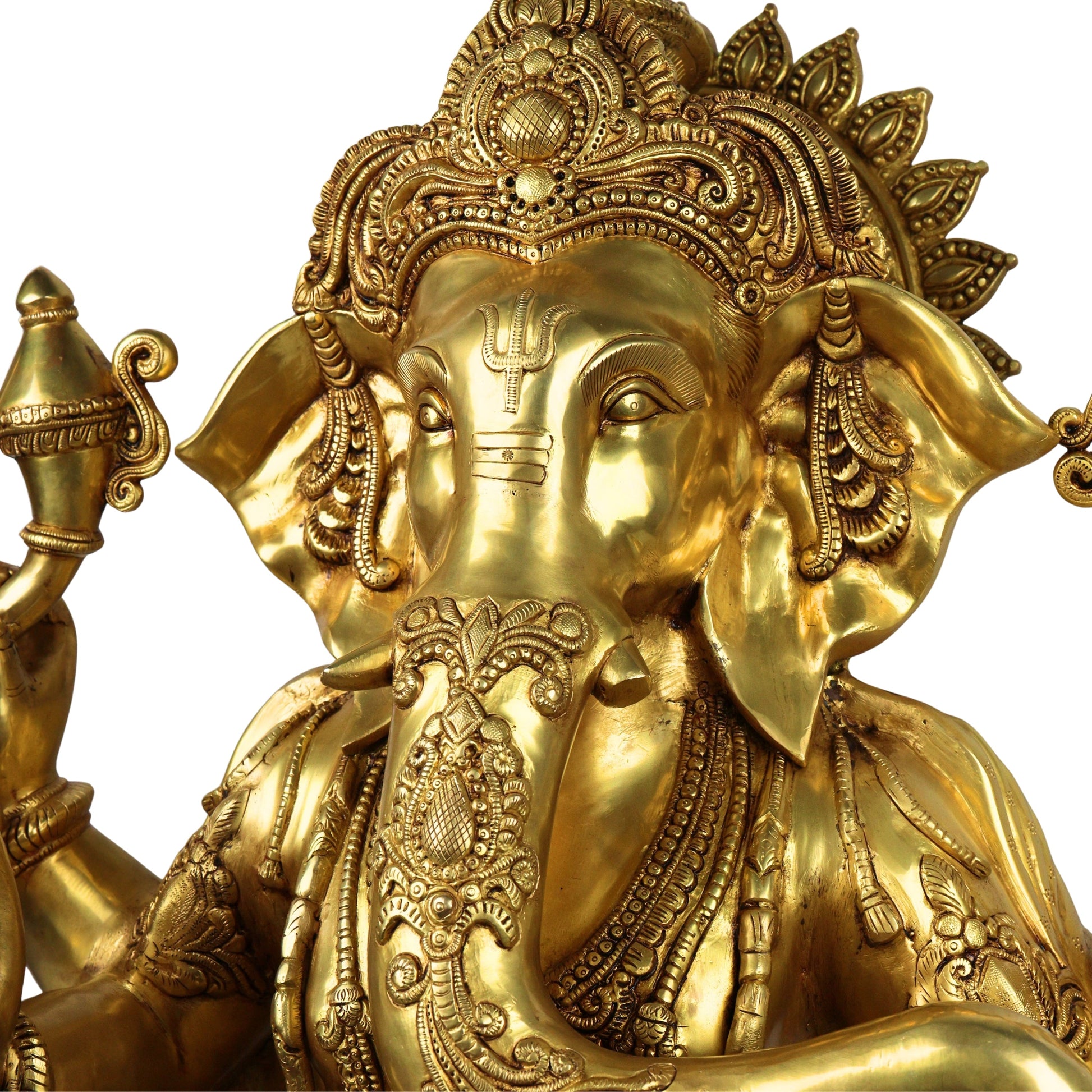Brass Ganesha Idol Ganapati Vinayaka Vigneshwara Murti Large Temple Decor Statue, Gold, 30.5 Inch, 1 Piece