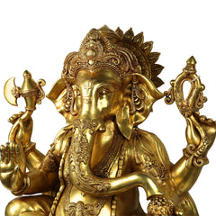 Brass Ganesha Idol Ganapati Vinayaka Vigneshwara Murti Large Temple Decor Statue, Gold, 30.5 Inch, 1 Piece