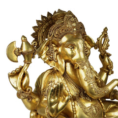 Brass Ganesha Idol Ganapati Vinayaka Vigneshwara Murti Large Temple Decor Statue, Gold, 30.5 Inch, 1 Piece