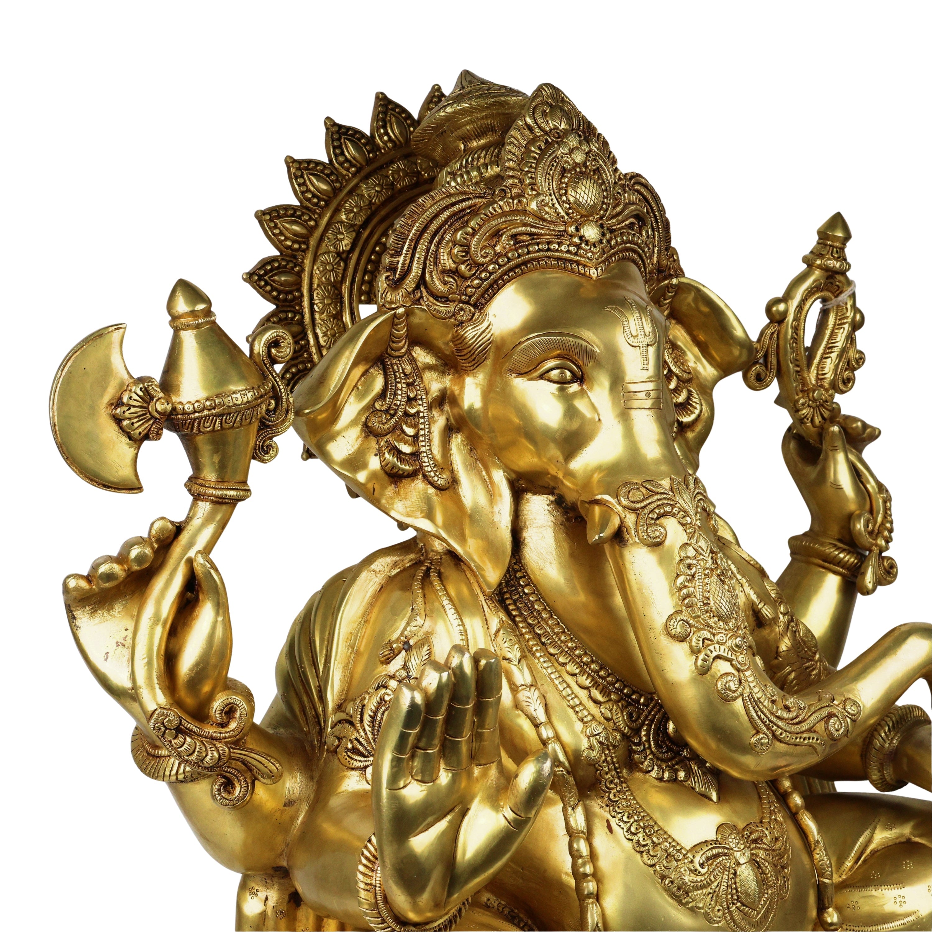 Brass Ganesha Idol Ganapati Vinayaka Vigneshwara Murti Large Temple Decor Statue, Gold, 30.5 Inch, 1 Piece