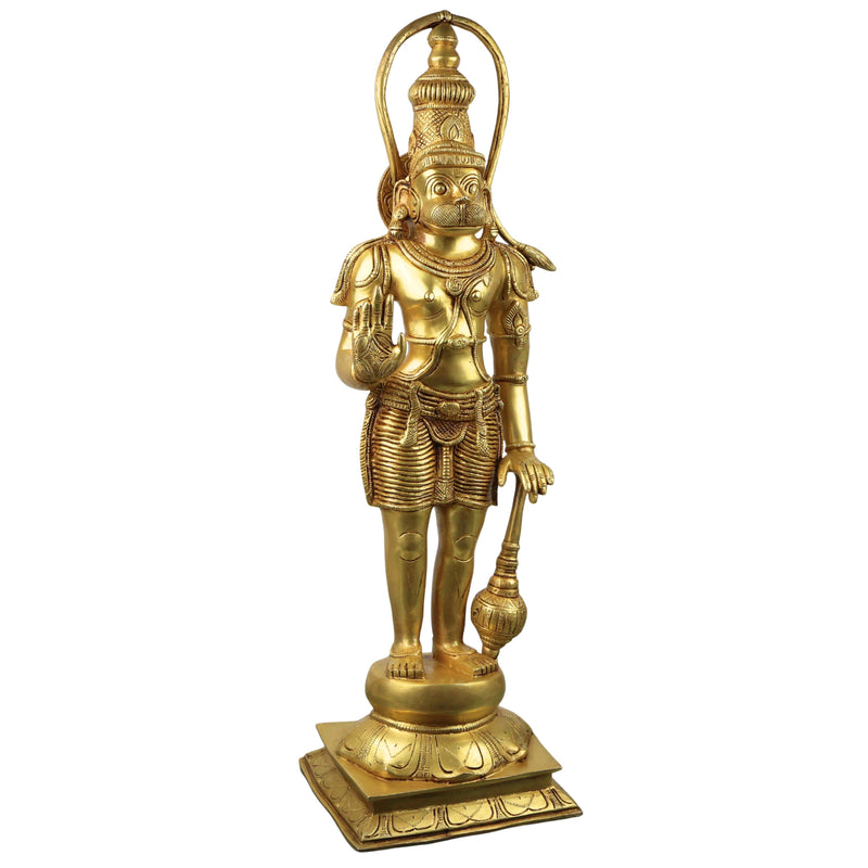 Brass Hanuman Murti Bajrangbali Sankatmochan Anjaneya Maruti Ram Bhakt Idol Statue for Pooja Decor 70 cm, Gold, 27.5 Inch, 1 Piece