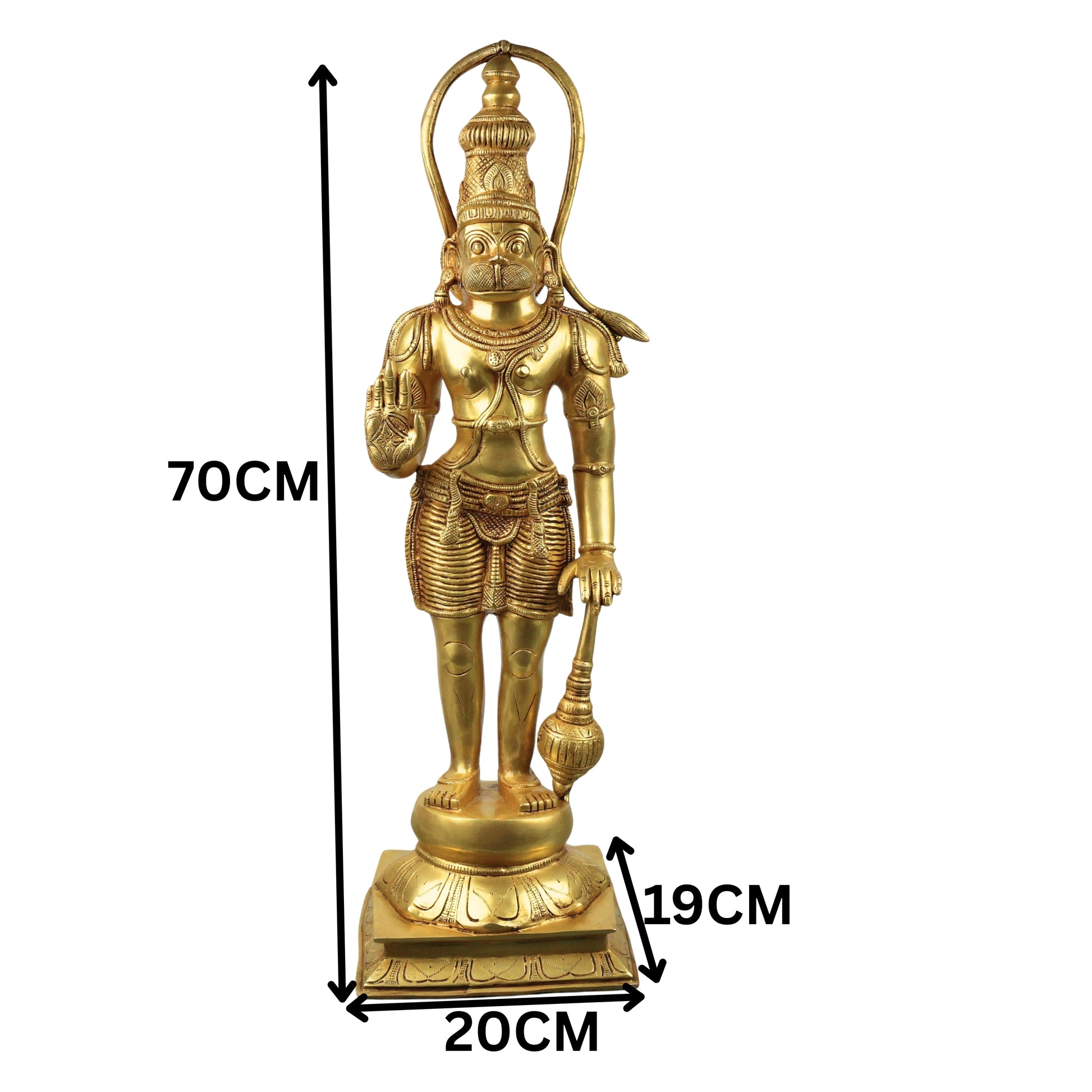 Brass Hanuman Murti Bajrangbali Sankatmochan Anjaneya Maruti Ram Bhakt Idol Statue for Pooja Decor 70 cm, Gold, 27.5 Inch, 1 Piece