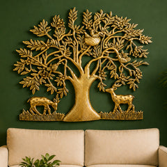 Brass Kalpavriksha Tree of Life Wall Hanging Idol Peetal Pital Pittal Murti Vastu Feng Shui Home Decor Sculpture 47cm, Gold, 16 Inch, 1 Piece