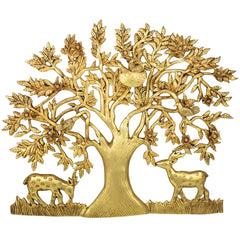 Brass Kalpavriksha Tree of Life Wall Hanging Idol Peetal Pital Pittal Murti Vastu Feng Shui Home Decor Sculpture 47cm, Gold, 16 Inch, 1 Piece