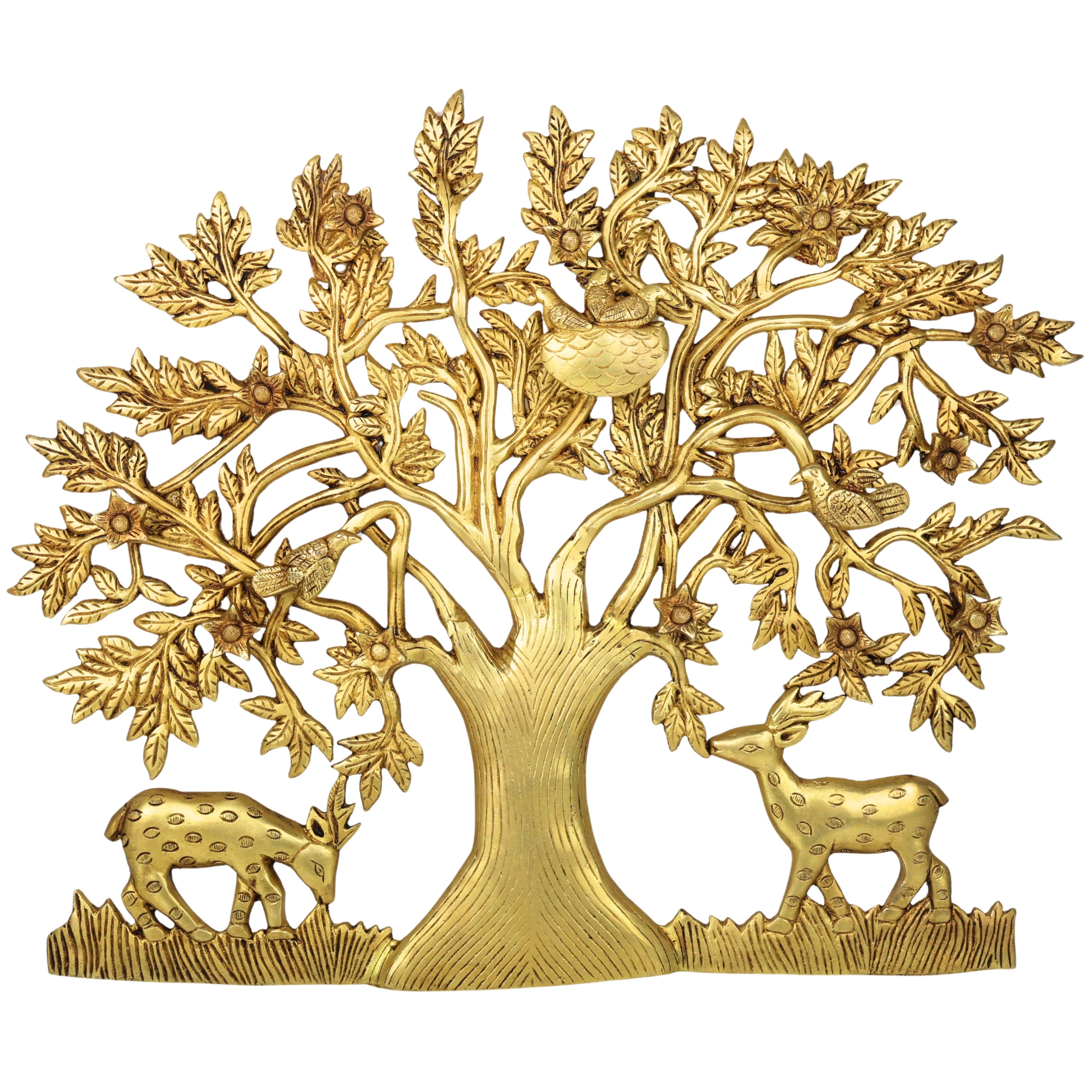 Brass Kalpavriksha Tree of Life Wall Hanging Idol Peetal Pital Pittal Murti Vastu Feng Shui Home Decor Sculpture 47cm, Gold, 16 Inch, 1 Piece