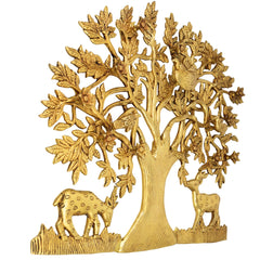 Brass Kalpavriksha Tree of Life Wall Hanging Idol Peetal Pital Pittal Murti Vastu Feng Shui Home Decor Sculpture 47cm, Gold, 16 Inch, 1 Piece