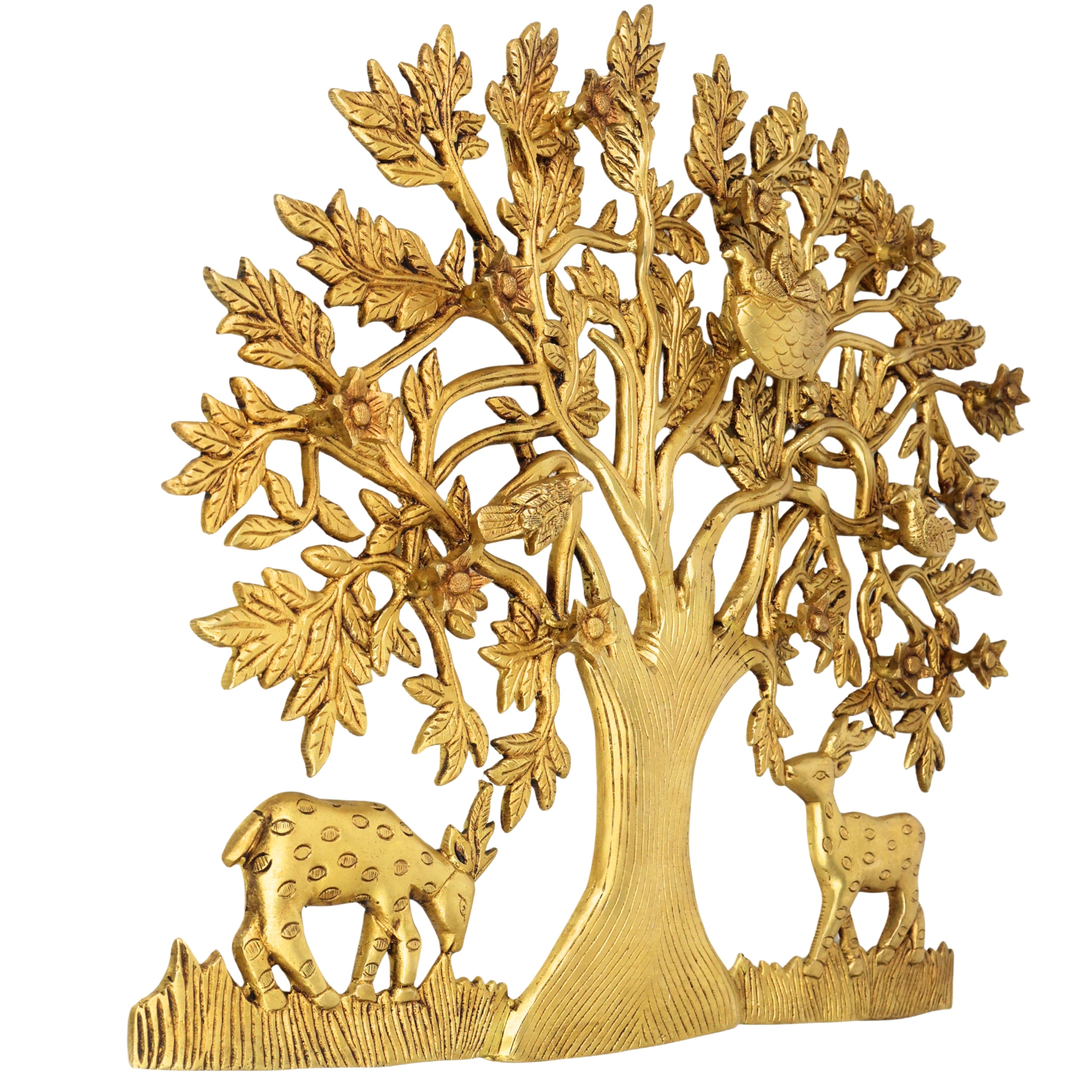 Brass Kalpavriksha Tree of Life Wall Hanging Idol Peetal Pital Pittal Murti Vastu Feng Shui Home Decor Sculpture 47cm, Gold, 16 Inch, 1 Piece