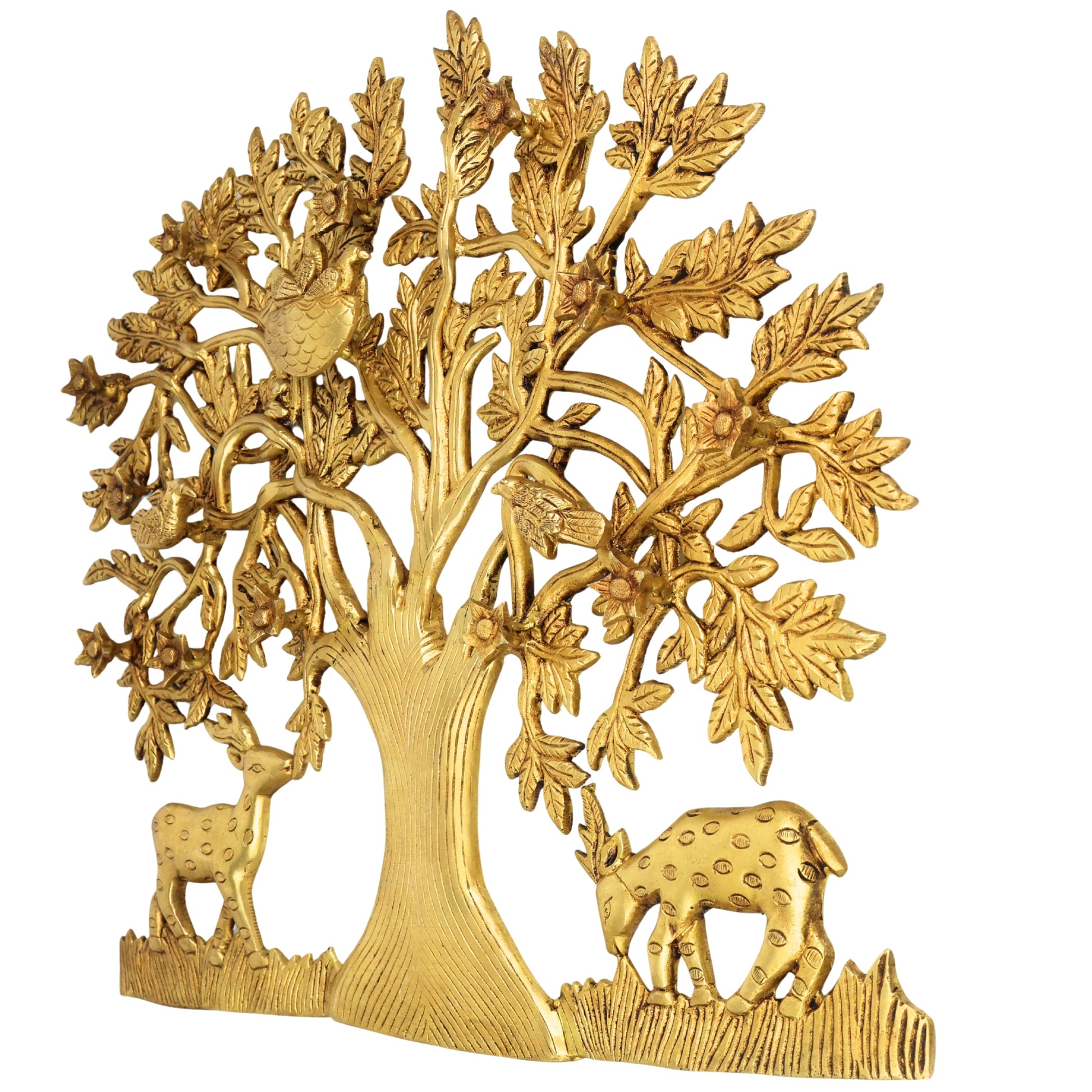 Brass Kalpavriksha Tree of Life Wall Hanging Idol Peetal Pital Pittal Murti Vastu Feng Shui Home Decor Sculpture 47cm, Gold, 16 Inch, 1 Piece