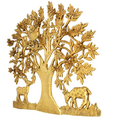 Brass Kalpavriksha Tree of Life Wall Hanging Idol Peetal Pital Pittal Murti Vastu Feng Shui Home Decor Sculpture 47cm, Gold, 16 Inch, 1 Piece