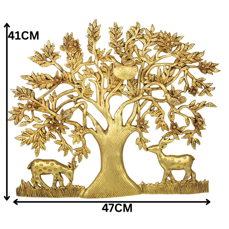 Brass Kalpavriksha Tree of Life Wall Hanging Idol Peetal Pital Pittal Murti Vastu Feng Shui Home Decor Sculpture 47cm, Gold, 16 Inch, 1 Piece