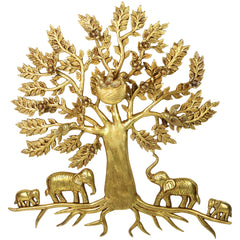 Brass Kalpavriksha Tree of Life Wall Hanging Murti Vigraha Pital Peetal Sacred Vastu Feng Shui Decor Sculpture for Home Living Room Pooja Room Gift Showpiece, Gold, 25.5 Inch, 1 Piece
