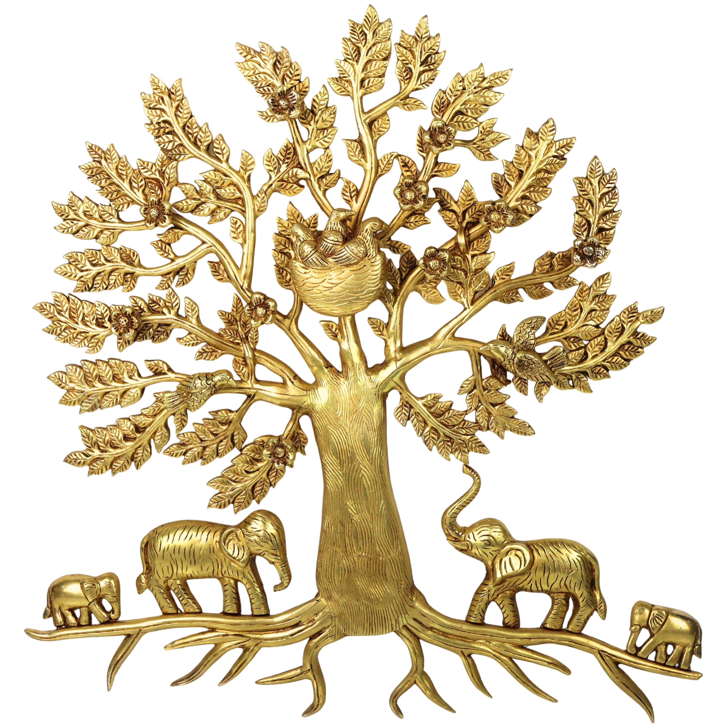 Brass Kalpavriksha Tree of Life Wall Hanging Murti Vigraha Pital Peetal Sacred Vastu Feng Shui Decor Sculpture for Home Living Room Pooja Room Gift Showpiece, Gold, 25.5 Inch, 1 Piece