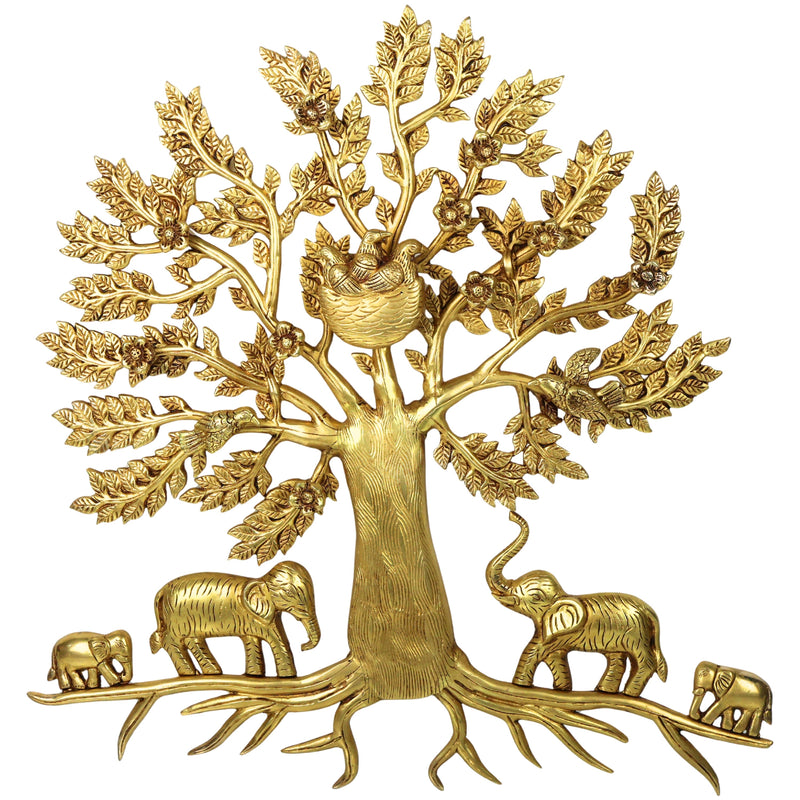 Brass Kalpavriksha Tree of Life Wall Hanging Murti Vigraha Pital Peetal Sacred Vastu Feng Shui Decor Sculpture for Home Living Room Pooja Room Gift Showpiece, Gold, 25.5 Inch, 1 Piece