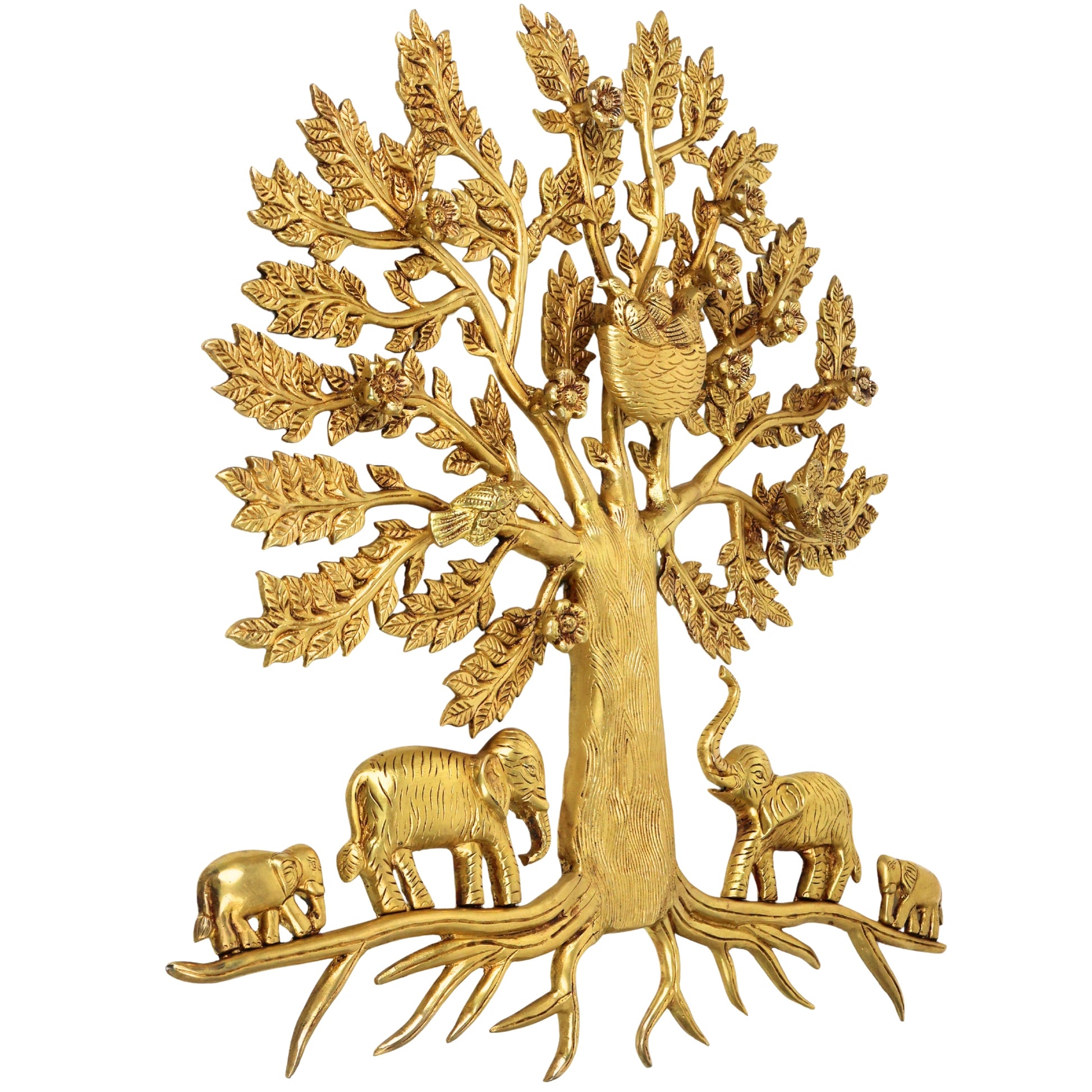 Brass Kalpavriksha Tree of Life Wall Hanging Murti Vigraha Pital Peetal Sacred Vastu Feng Shui Decor Sculpture for Home Living Room Pooja Room Gift Showpiece, Gold, 25.5 Inch, 1 Piece