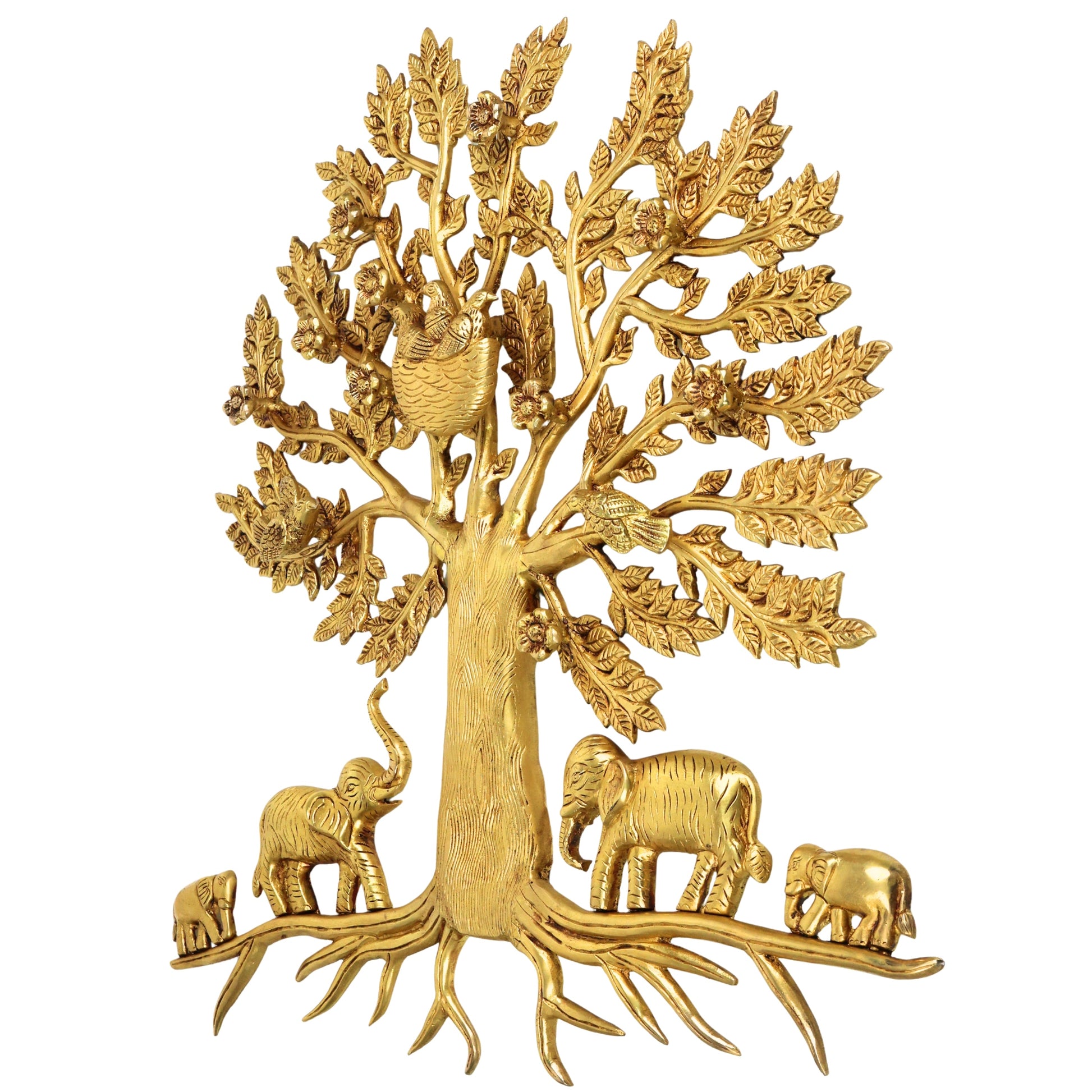 Brass Kalpavriksha Tree of Life Wall Hanging Murti Vigraha Pital Peetal Sacred Vastu Feng Shui Decor Sculpture for Home Living Room Pooja Room Gift Showpiece, Gold, 25.5 Inch, 1 Piece