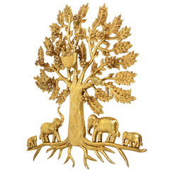 Brass Kalpavriksha Tree of Life Wall Hanging Murti Vigraha Pital Peetal Sacred Vastu Feng Shui Decor Sculpture for Home Living Room Pooja Room Gift Showpiece, Gold, 25.5 Inch, 1 Piece