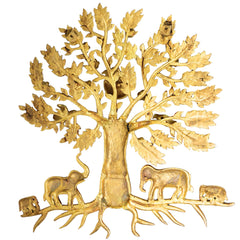 Brass Kalpavriksha Tree of Life Wall Hanging Murti Vigraha Pital Peetal Sacred Vastu Feng Shui Decor Sculpture for Home Living Room Pooja Room Gift Showpiece, Gold, 25.5 Inch, 1 Piece