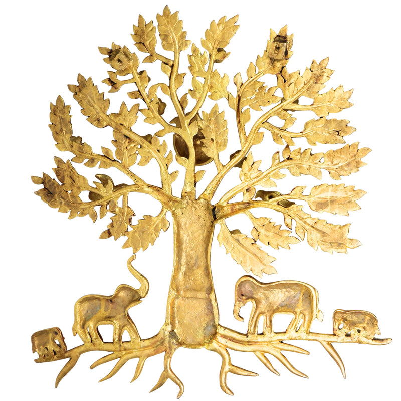 Brass Kalpavriksha Tree of Life Wall Hanging Murti Vigraha Pital Peetal Sacred Vastu Feng Shui Decor Sculpture for Home Living Room Pooja Room Gift Showpiece, Gold, 25.5 Inch, 1 Piece