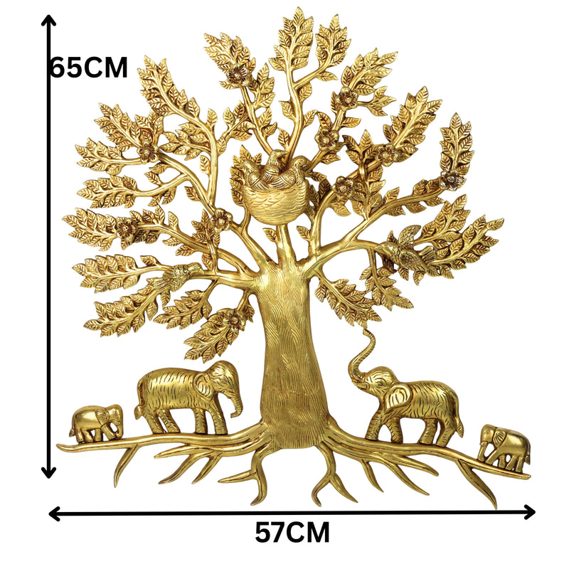 Brass Kalpavriksha Tree of Life Wall Hanging Murti Vigraha Pital Peetal Sacred Vastu Feng Shui Decor Sculpture for Home Living Room Pooja Room Gift Showpiece, Gold, 25.5 Inch, 1 Piece
