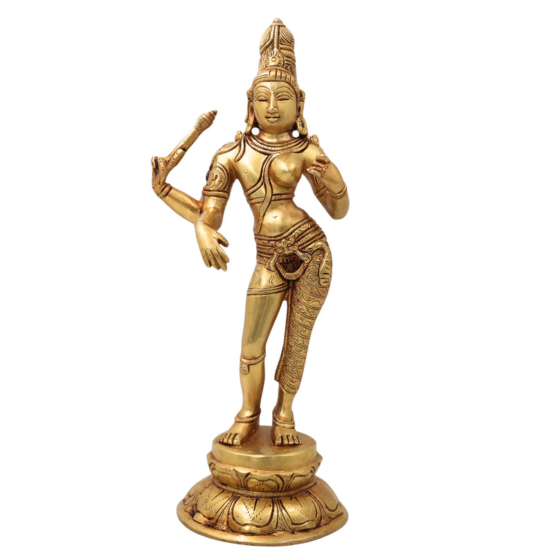 Brass Ardhanarishwara Idol Shiva Shakti Murti Half Male Female Statue Pooja Decor 34cm, Gold, 13.5 Inch, 1 Piece