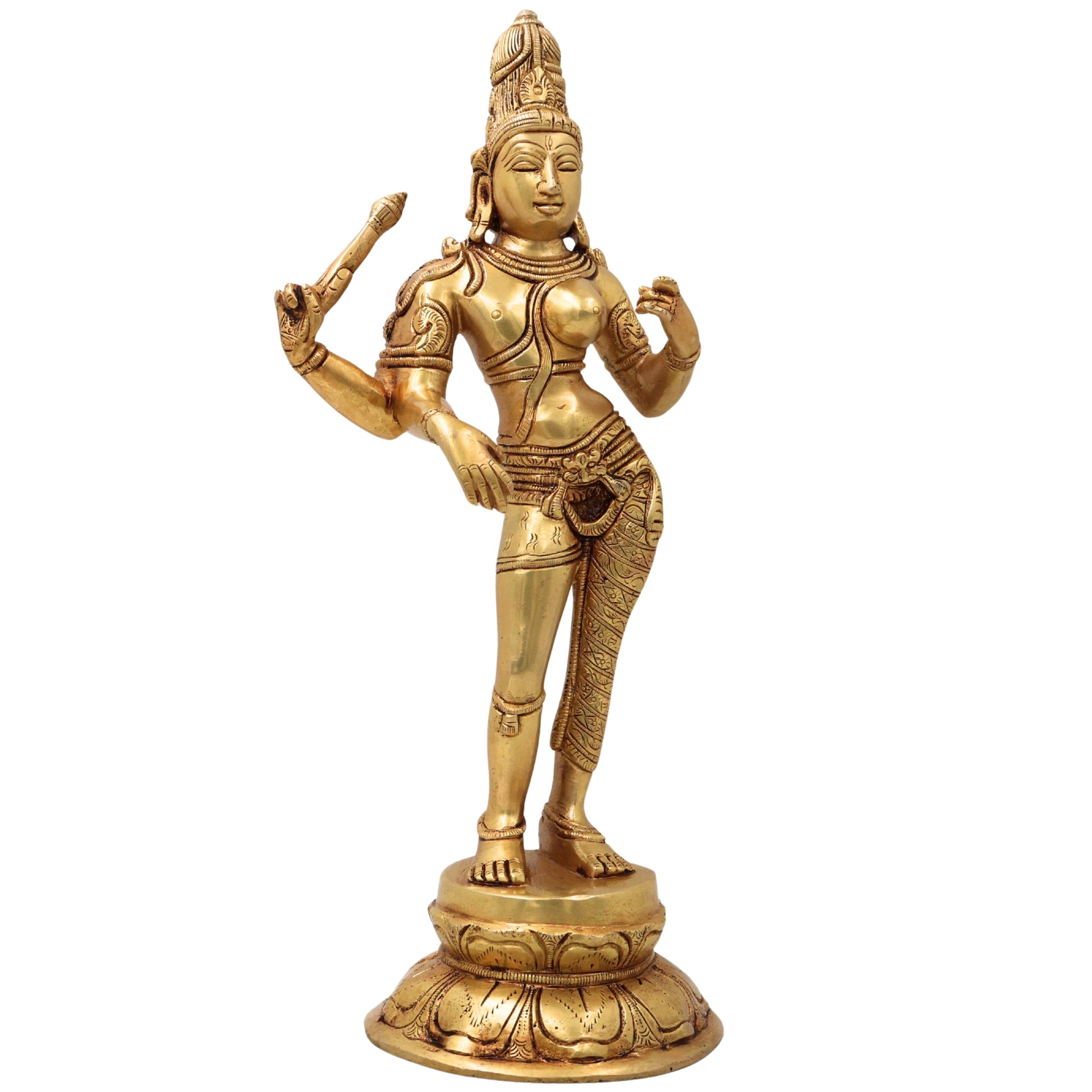 Brass Ardhanarishwara Idol Shiva Shakti Murti Half Male Female Statue Pooja Decor 34cm, Gold, 13.5 Inch, 1 Piece