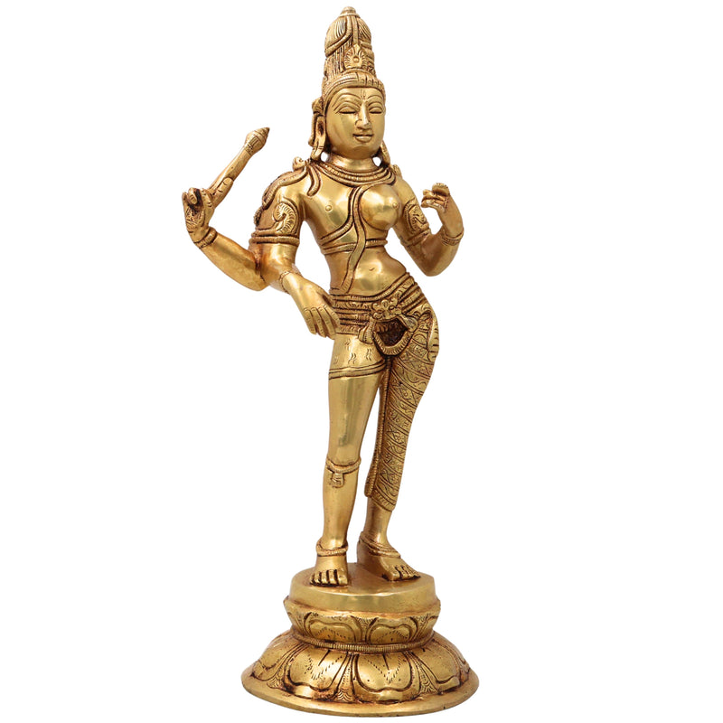 Brass Ardhanarishwara Idol Shiva Shakti Murti Half Male Female Statue Pooja Decor 34cm, Gold, 13.5 Inch, 1 Piece