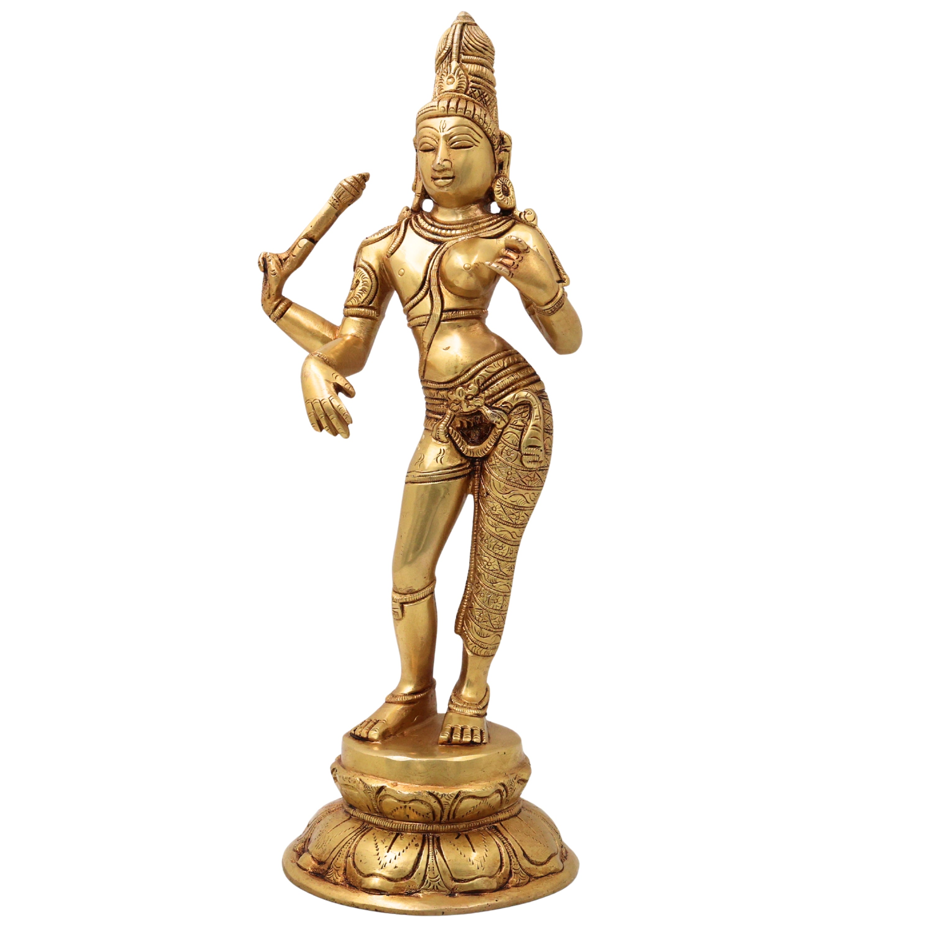 Brass Ardhanarishwara Idol Shiva Shakti Murti Half Male Female Statue Pooja Decor 34cm, Gold, 13.5 Inch, 1 Piece