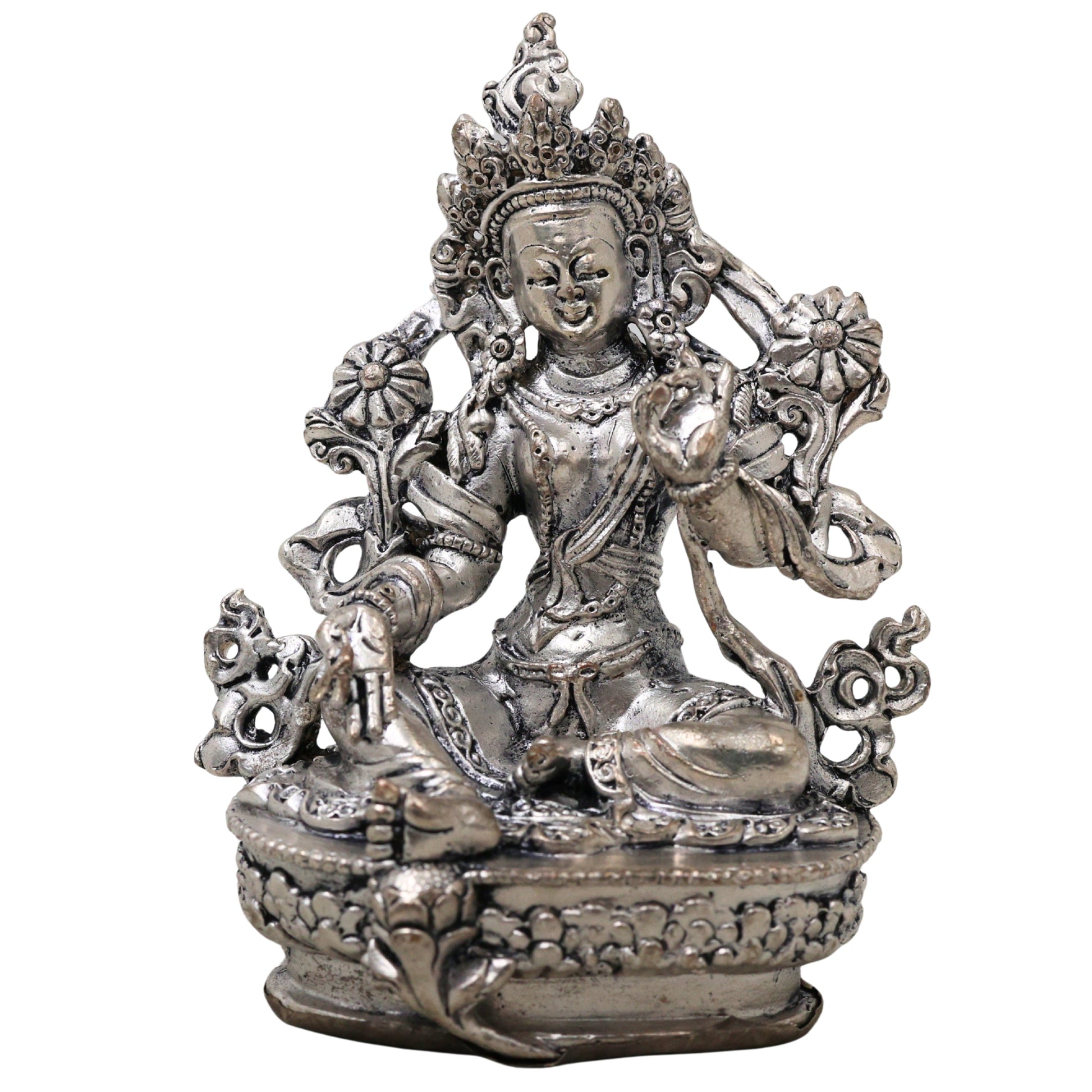 Brass Tara Maa Idol Silver Coated, Maa Tara Devi Murti, Mahavidya Ugra Tara, Neel Saraswati, Tarini Maa Statue for Puja, Home Decor & Spiritual Gift, Silver, 3.5 Inch, 1 Piece