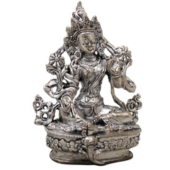 Brass Tara Maa Idol Silver Coated, Maa Tara Devi Murti, Mahavidya Ugra Tara, Neel Saraswati, Tarini Maa Statue for Puja, Home Decor & Spiritual Gift, Silver, 3.5 Inch, 1 Piece