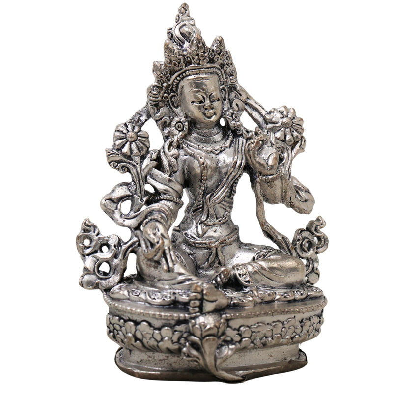 Brass Tara Maa Idol Silver Coated, Maa Tara Devi Murti, Mahavidya Ugra Tara, Neel Saraswati, Tarini Maa Statue for Puja, Home Decor & Spiritual Gift, Silver, 3.5 Inch, 1 Piece