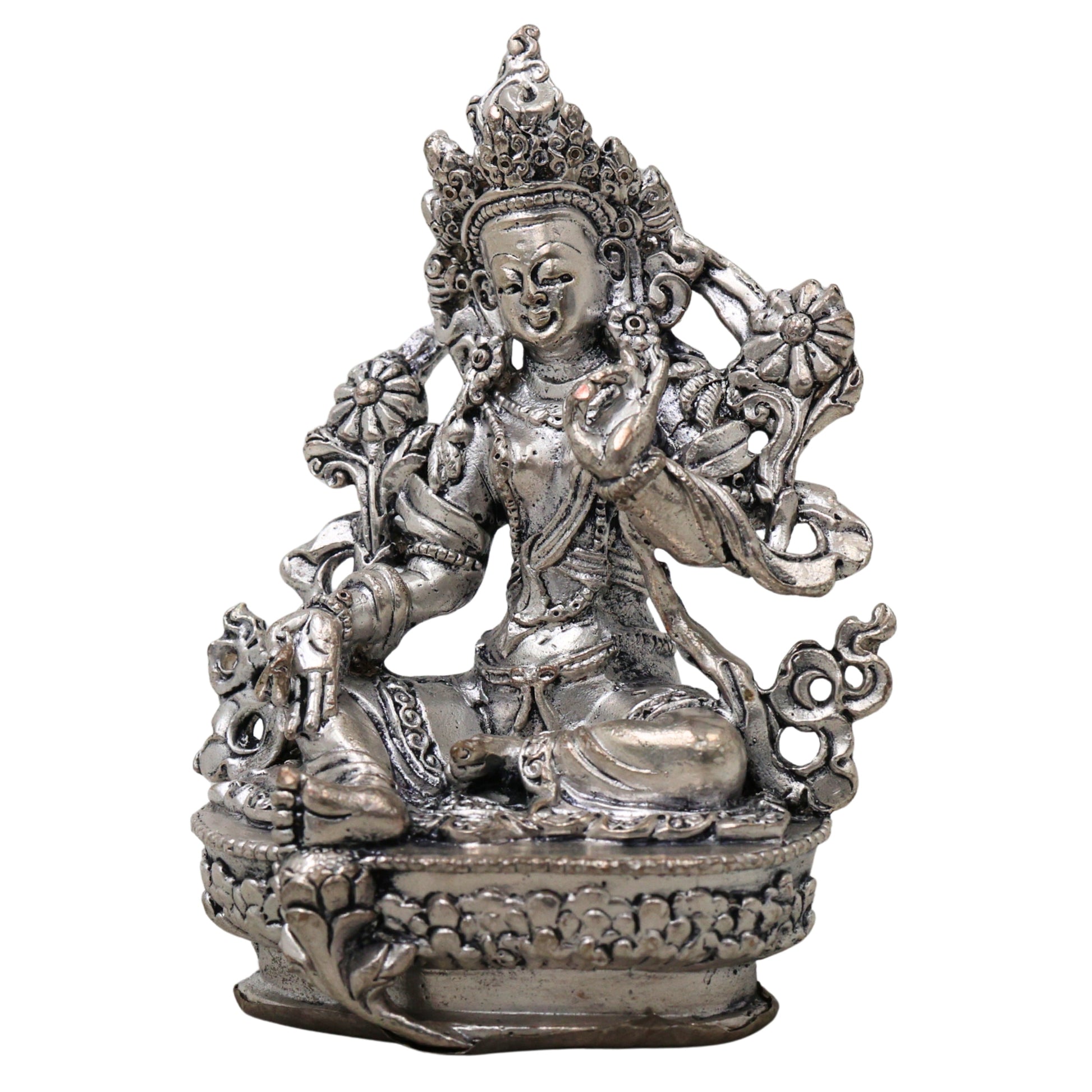 Brass Tara Maa Idol Silver Coated, Maa Tara Devi Murti, Mahavidya Ugra Tara, Neel Saraswati, Tarini Maa Statue for Puja, Home Decor & Spiritual Gift, Silver, 3.5 Inch, 1 Piece