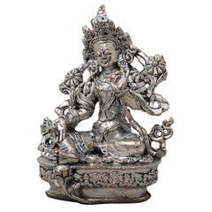 Brass Tara Maa Idol Silver Coated, Maa Tara Devi Murti, Mahavidya Ugra Tara, Neel Saraswati, Tarini Maa Statue for Puja, Home Decor & Spiritual Gift, Silver, 3.5 Inch, 1 Piece