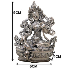 Brass Tara Maa Idol Silver Coated, Maa Tara Devi Murti, Mahavidya Ugra Tara, Neel Saraswati, Tarini Maa Statue for Puja, Home Decor & Spiritual Gift, Silver, 3.5 Inch, 1 Piece