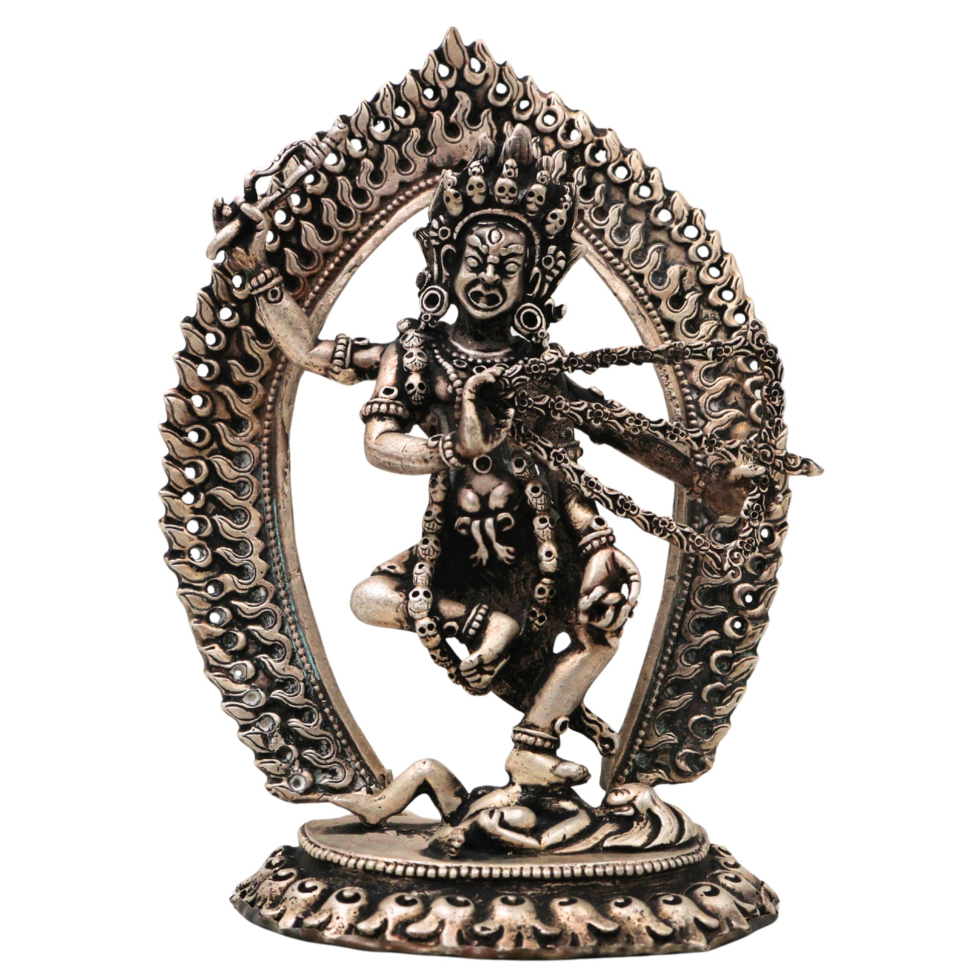 Brass With Silver Coated Handcrafted Kurukulla Devi Idol, Kurukulla Kali Red Tara Vajrayogini Mahavidya Tantric Goddess Murti for Pooja, Spiritual Sadhana, Home Decor & Sacred Gift Statue, Silver, 5.5 Inch, 1 Piece